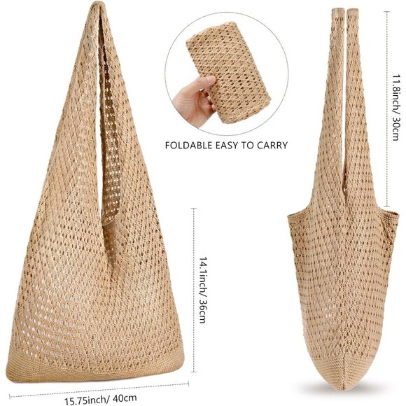 Women's Khaki Shoulder Shopping Handbag Casual Travel Totes Fold Able Bags - Picture 2 of 7